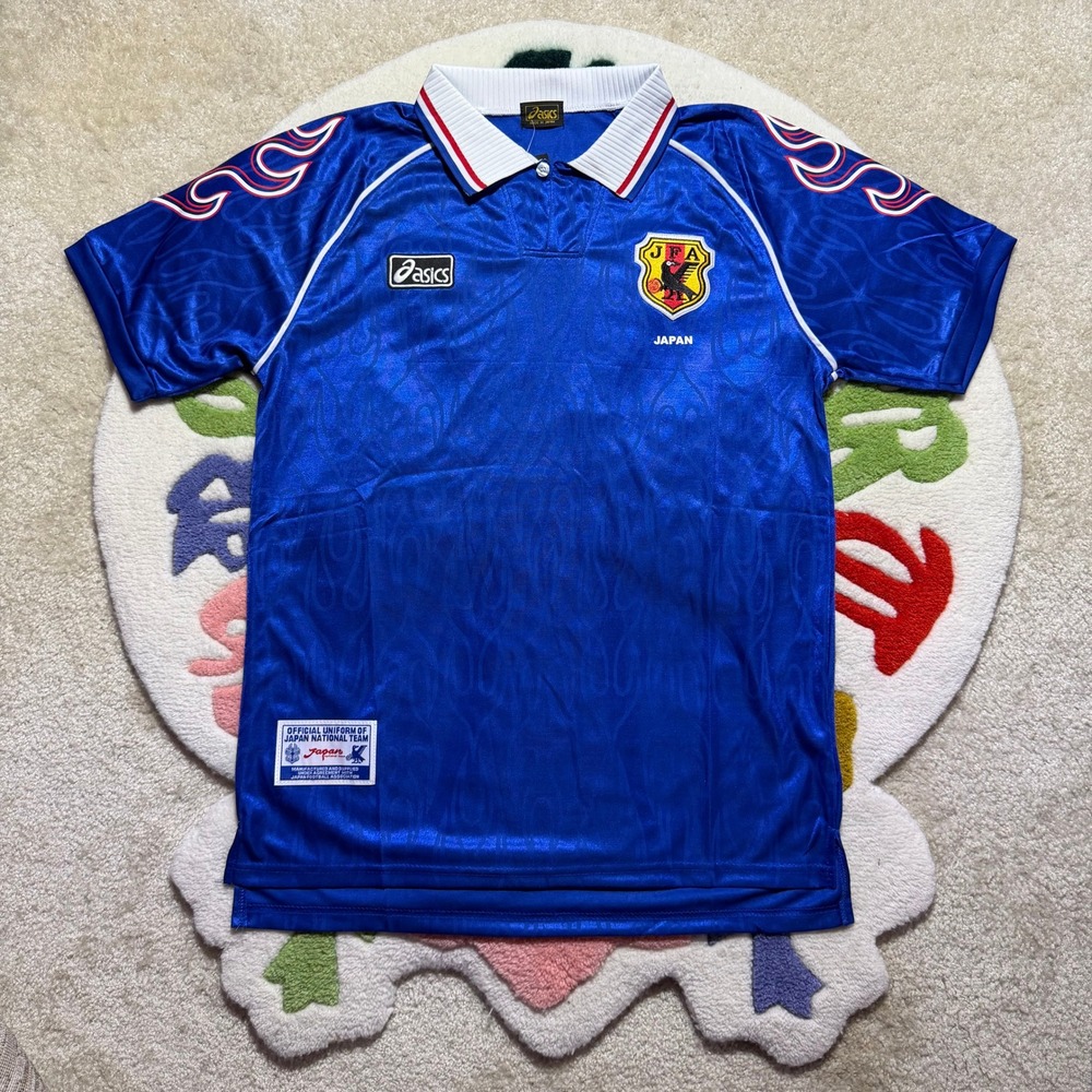 Asics Japan National Team Soccer Jersey Blue Flame Sleeve Mens Size Large